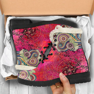 Pink Multicolored Hippie Paisley Ankle Boots, Classic Boot, Lolita Combat Boots,Hand Crafted,Streetwear, Rain Boots,Hippie,Combat Style Boot