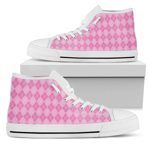Image of Pink Plaid Canvas Shoes,High Quality, Boho,All Star,Custom Shoes,Womens High Top,Bright Colorful,Mandala shoes,Fashion Shoes,Casual Shoes