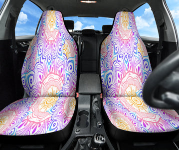 Hippie Pink Purple Mandala Car Seat Covers, Boho Front Seat Protectors, 2pc Car