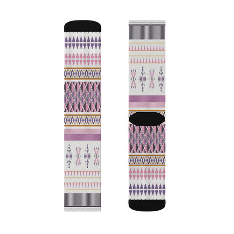 Image of Pink & Purple Multicolored Tribal Ethnic Long Sublimation Socks, High Ankle