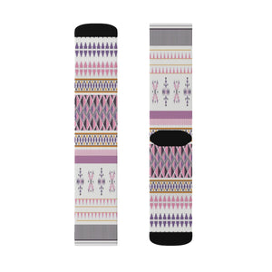 Pink & Purple Multicolored Tribal Ethnic Long Sublimation Socks, High Ankle