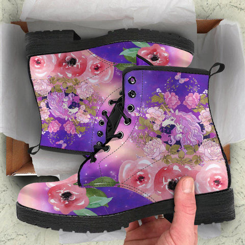 Image of Pink Purple Unicorn Horse Women’s Vegan Leather Rain Boots , Hippie