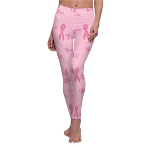Pink Ribbon Breast Cancer Awareness Women's Cut & Sew Casual Leggings, Yoga