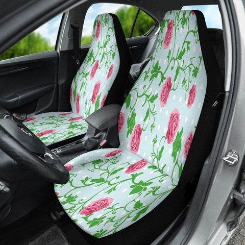 Image of Pink Rose Floral Car Seat Covers, Blossom Front Seat Protectors, 2pc Car