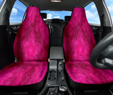 Image of Floral Swirls Pink Car Seat Covers, Whimsical Front Seat Protectors, 2pc Car