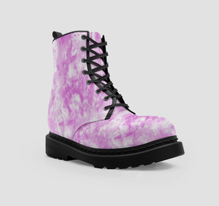 Vegan Pink Tie Dye Wo's Boots , Abstract Art Style , Handcrafted Ladies Footwear