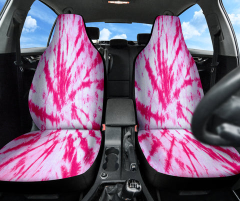 Image of Pink Tie Dye Grunge Car Seat Covers, Distressed Front Seat Protectors, 2pc Car