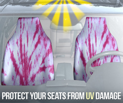Image of Pink Tie Dye Grunge Car Seat Covers, Distressed Front Seat Protectors, 2pc Car