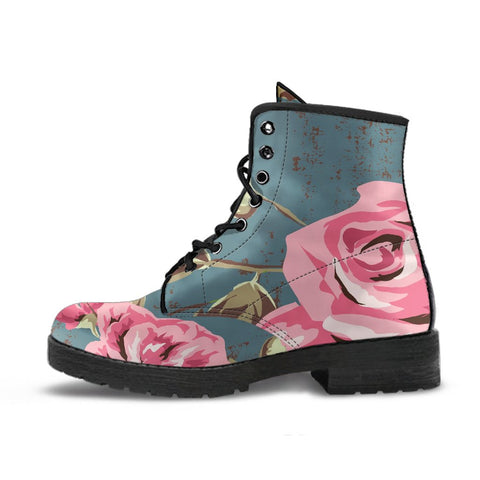 Image of Pink Vintage Rose Blue: Women's Vegan Leather, Handcrafted Rainbow Boots,
