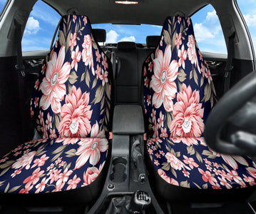 Pink Watercolor Floral Car Seat Covers, Custom Botanical Seat Protectors, 2pc