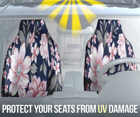 Image of Pink Watercolor Floral Car Seat Covers, Custom Botanical Seat Protectors, 2pc