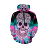 Pink and Blue Skull Womens Hoodie, Floral, Fashion Wear,Fashion Clothes,Spiritual, Handmade