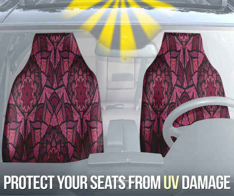Image of Floral Pink Mandala Car Seat Covers, Bohemian Front Seat Protectors, 2pc Car