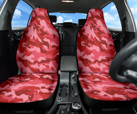 Image of Pink Red Camo Car Seat Covers, Military Front Seat Protectors, 2pc Car