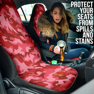 Pink Red Camo Car Seat Covers, Military Front Seat Protectors, 2pc Car