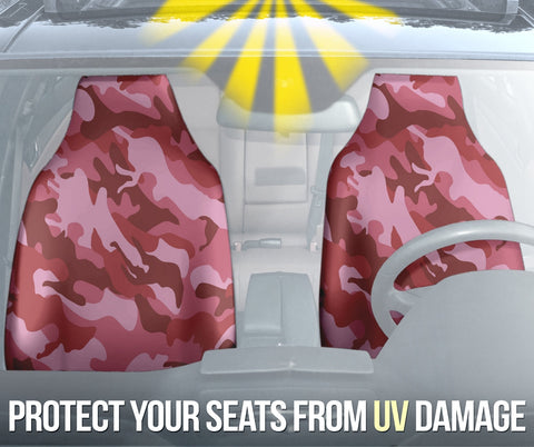 Image of Pink Red Camo Car Seat Covers, Military Front Seat Protectors, 2pc Car