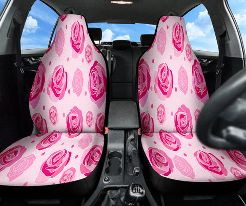 Image of Pink Rose Floral Car Seat Covers, Blossom Front Seat Protectors, 2pc Car