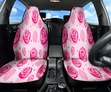 Pink Rose Floral Car Seat Covers, Blossom Front Seat Protectors, 2pc Car