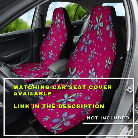Image of Pink Floral Flowers Car Mats Back/Front, Floor Mats Set, Car Accessories