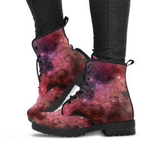 Pinkish Galaxy Women's Vegan Leather Boots, Handcrafted Hippie Streetwear, Classic Stylish Boot, Women's Gift, Cosmic Design
