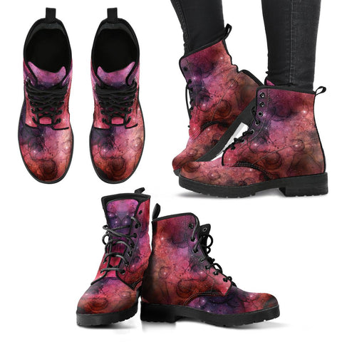 Image of Pinkish Galaxy Women's Vegan Leather Boots, Handcrafted Hippie Streetwear, Classic Stylish Boot, Women's Gift, Cosmic Design