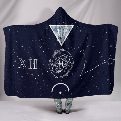 Image of Pisces Zodiac Astrology Chart Throw,Vibrant Pattern Hooded blanket,Blanket with Hood,Soft Blanket,Hippie Hooded Blanket,Sherpa Blanket
