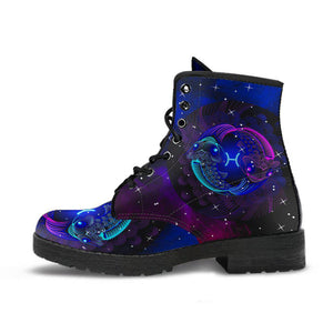 Handmade Women’s Vegan Leather Boots - Blue Pisces Zodiac Astrology - Cosmos Sky Galaxy - Leather Shoes