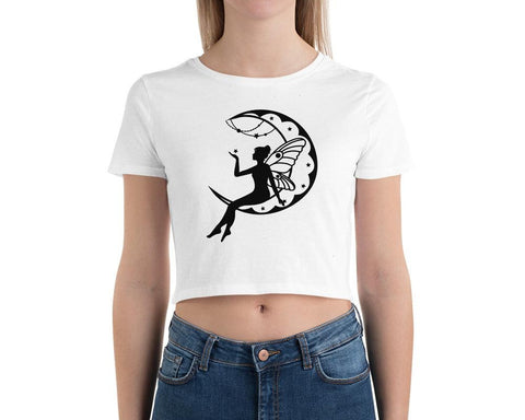 Image of Pixie Fairy Moon Girl Women’S Crop Tee, Fashion Style Cute crop top, casual