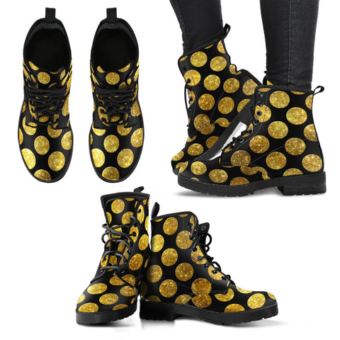 Image of Polka Dots Vegan Leather Women's Boots, Hippie Classic Streetwear,