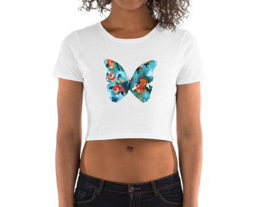 Printed Watercolor Floral Butterfly Women’S Crop Tee, Fashion Style Cute crop