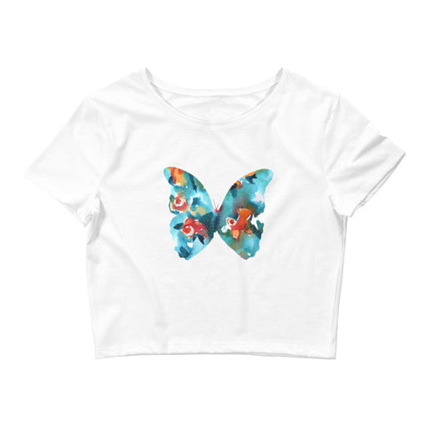 Image of Printed Watercolor Floral Butterfly Women’S Crop Tee, Fashion Style Cute crop