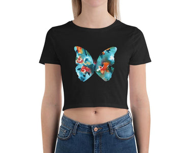 Printed Watercolor Floral Butterfly Women’S Crop Tee, Fashion Style Cute crop