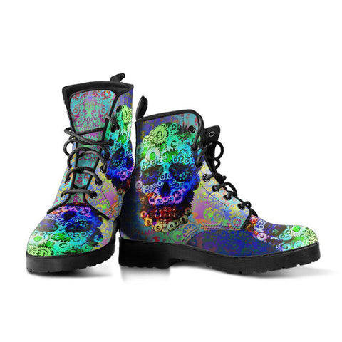 Image of Colorful Steampunk Skull Women's Boots , Vegan Leather, Multi,Colored,