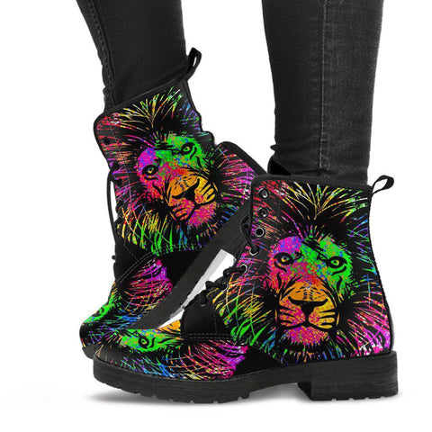 Image of Colorful Abstract Lion Women's Vegan Leather Boots, , Retro Winter Ankle