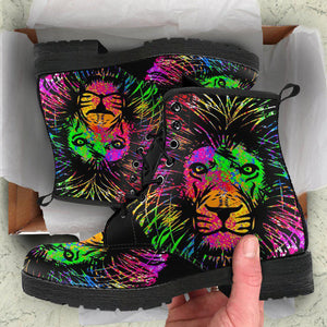 Colorful Abstract Lion Women's Vegan Leather Boots, , Retro Winter Ankle