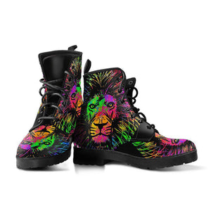 Colorful Abstract Lion Women's Vegan Leather Boots, , Retro Winter Ankle