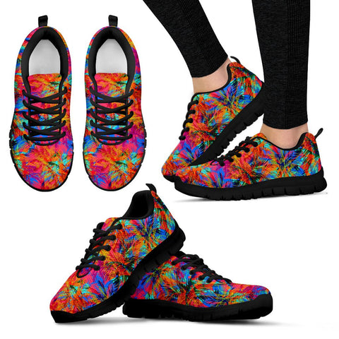 Image of Psychedelic Palm Tree Womens Sneakers, Top Shoes,Running Shoes Mens, Colorful,Artist Athletic Sneakers,Kicks Sports Wear, Shoes