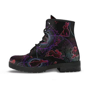 Red Psychedelic Rabbit Universe Women’s Vegan Leather Rain Boots ,