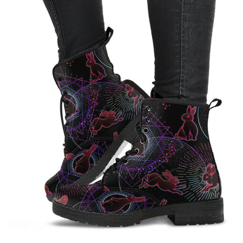 Image of Red Psychedelic Rabbit Universe Women’s Vegan Leather Rain Boots ,