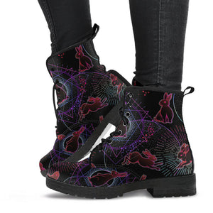 Red Psychedelic Rabbit Universe Women’s Vegan Leather Rain Boots ,