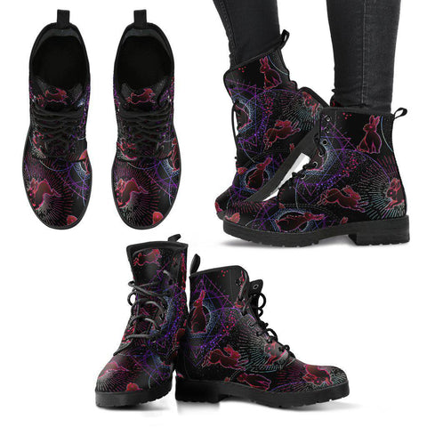 Image of Red Psychedelic Rabbit Universe Women’s Vegan Leather Rain Boots ,