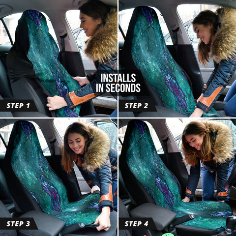 Image of Green Purple Mandalas Car Seat Covers, Front Seat Protectors, 2pc Boho