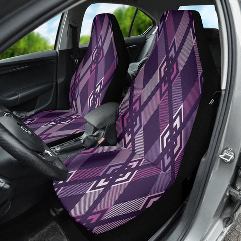 Image of Abstract Stripes Plaid Car Seat Covers, Modern Front Seat Protectors, 2pc Car
