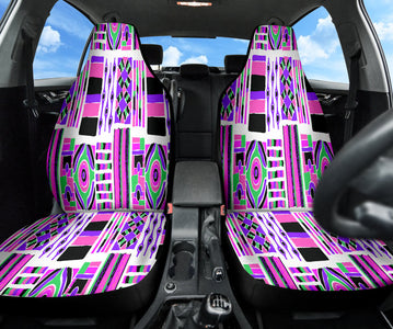 African Purple Aztec Car Seat Covers, Ethnic Front Seat Protectors, 2pc