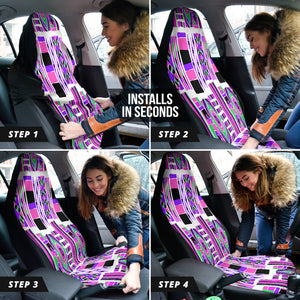 African Purple Aztec Car Seat Covers, Ethnic Front Seat Protectors, 2pc