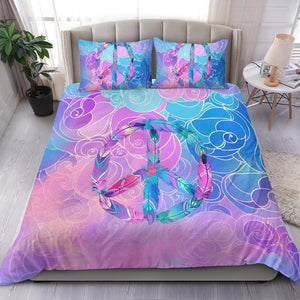 Purple And Blue Feathered Peace Sign Cloud Printed Duvet Cover, Dorm Room College, Comforter Cover, Bed Room, Bedding Coverlet, Twin Duvet