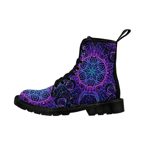 Image of Purple And Blue Neon Sacred Mandala Womens Boot, Custom Boots,Boho Chic Boots,Spiritual ,Comfortable