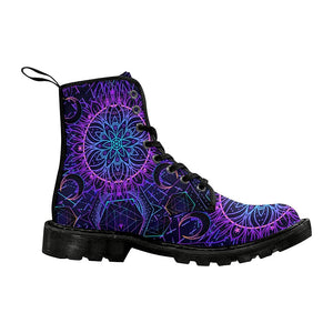 Purple And Blue Neon Sacred Mandala Womens Boot, Custom Boots,Boho Chic Boots,Spiritual ,Comfortable
