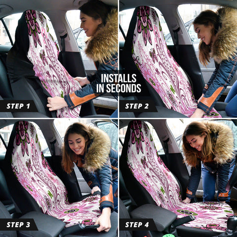 Image of Purple Pink Spring Car Seat Covers, Personalized Blossom Front Protectors, 2pc