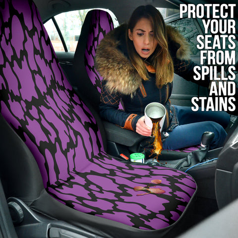Image of Abstract Purple Animal Print Car Seat Covers, Exotic Front 2pc Auto Accessories,